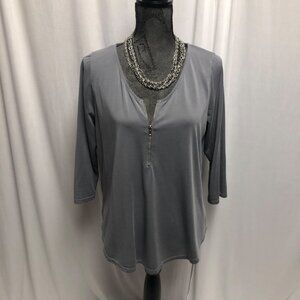 Green Envelope Los Angeles Top Womens Size Large Gray Partial Zip Shirt Blouse